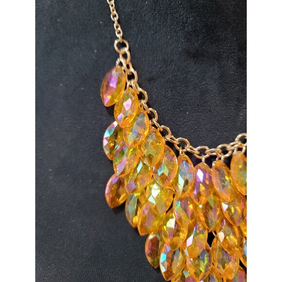 Gold Tone Crystal Leaf Bib Necklace Earrings Set Statement Jewelry Women Gifts - Picture 5 of 9